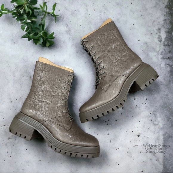 NIB Franco Sarto Jetson Taupe Leather Lugged Sole Combat Boots 8.5M - Picture 2 of 11